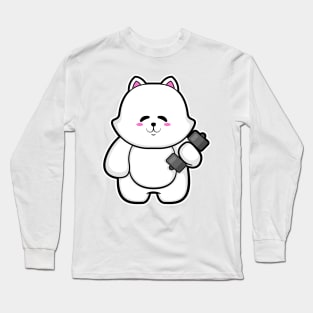 Cat at Fitness with Dumbbell Long Sleeve T-Shirt